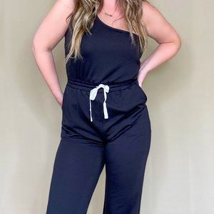 Black One Shoulder Cotton Jumpsuit S-M-L